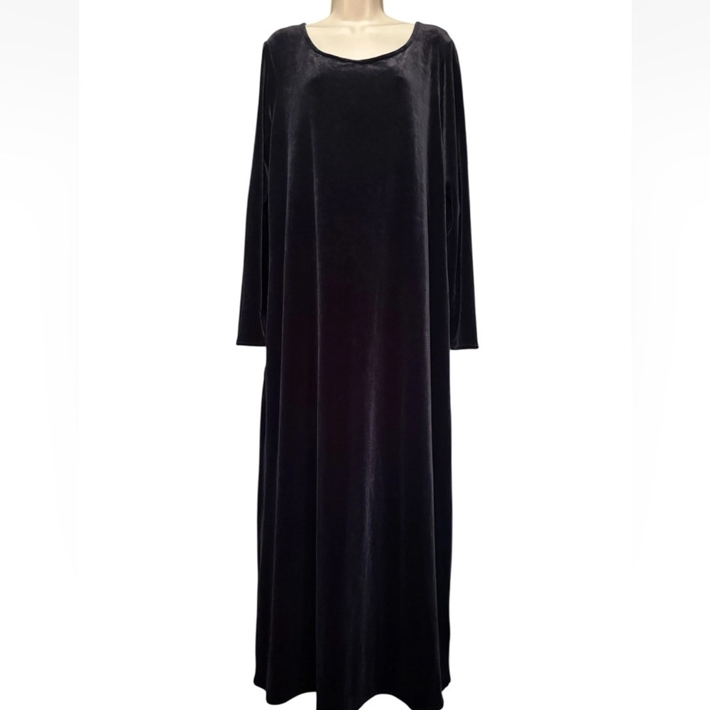 Eileen Fisher Maxi Velvet Womens  Dress Sz Large Stretchy Blue Long Sleeve